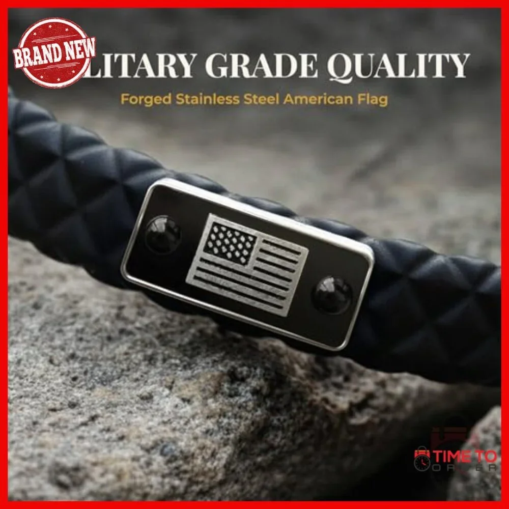 Men's Adjustable Silicone Bracelet with Stainless Steel Flag Magnetic Closure